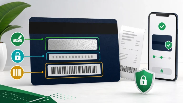Gift card PIN, serial number and barcode shown as separate card identifiers