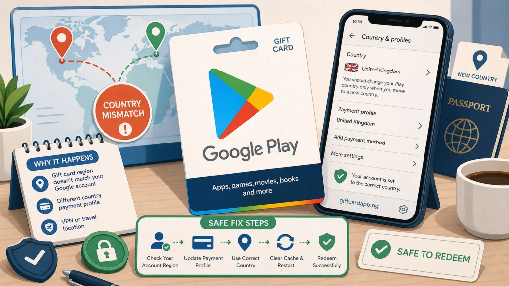 Google Play Gift Card Country Mismatch: Safe Fix Steps - GiftCardVibe featured image