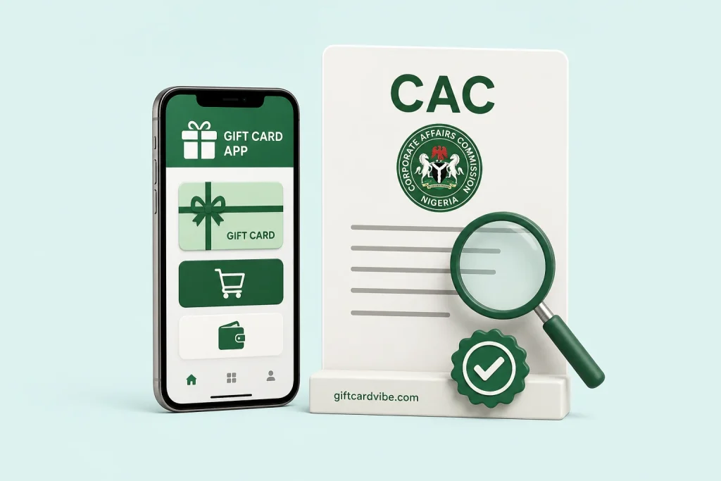 Nigerian user checking a gift card app company in the CAC public search