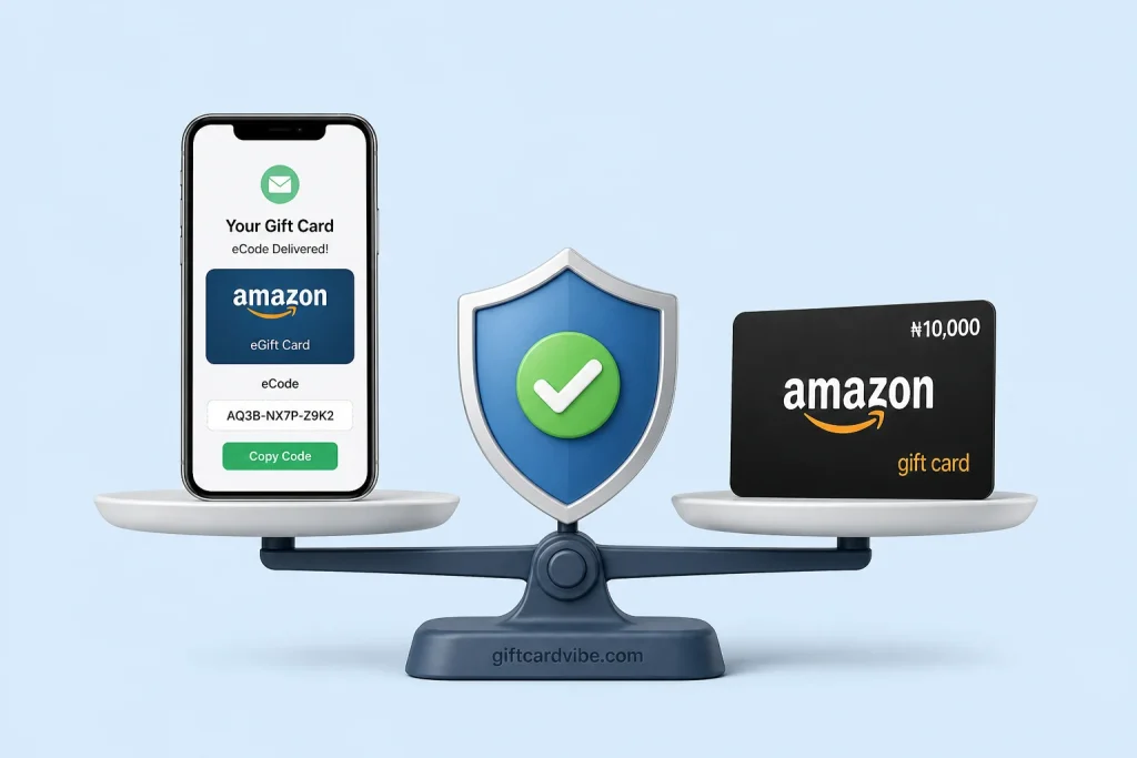 Side-by-side secure trading workflow for e-code and physical gift cards