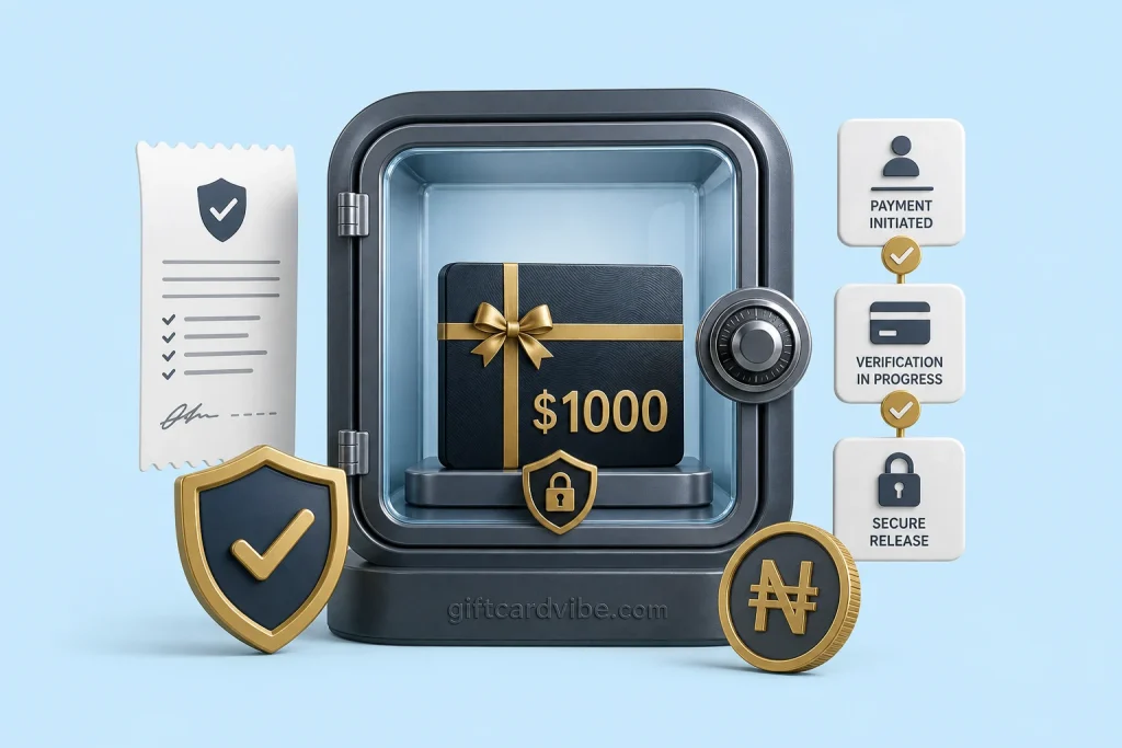 High-value 1000 dollar gift card trade protected by verification and payout controls