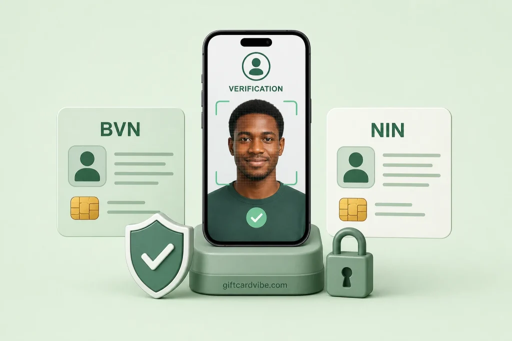 Secure BVN and NIN identity verification flow for a Nigerian gift card app