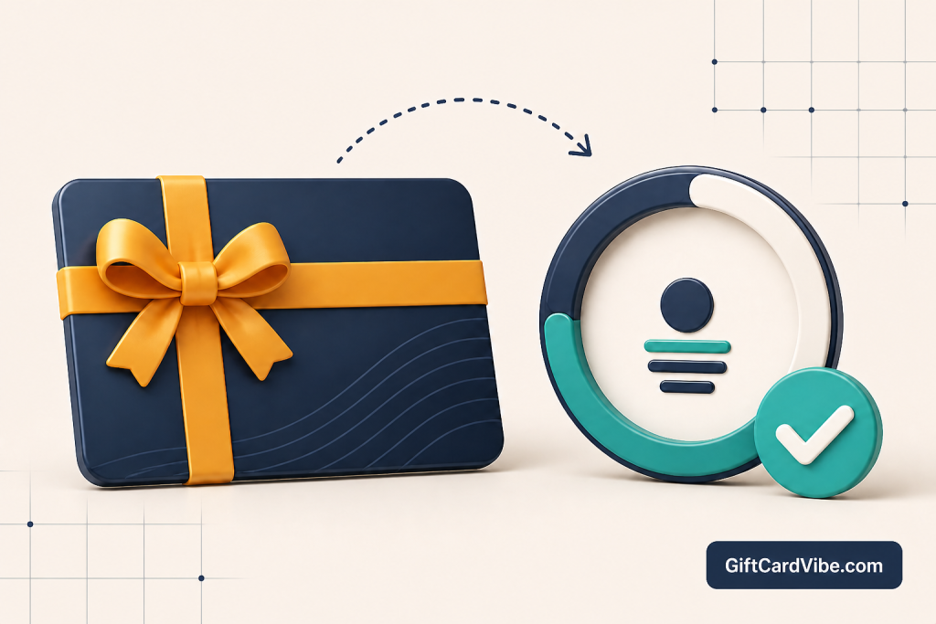 Gift card with a remaining balance meter and verification checklist