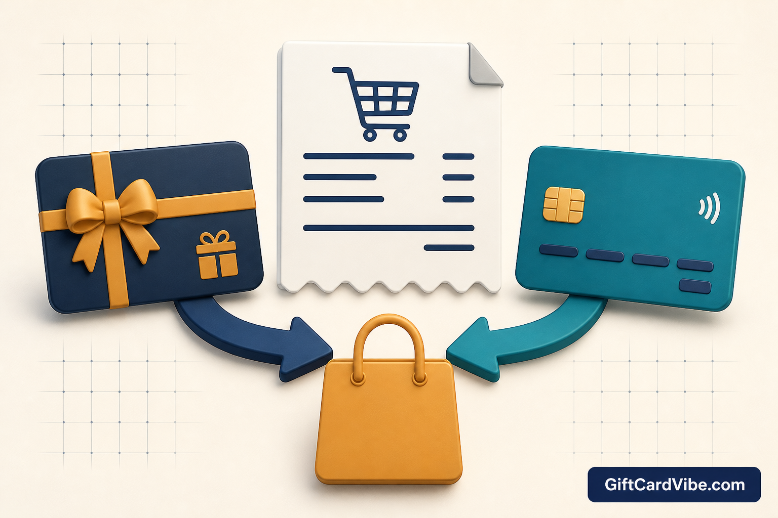 Shopping checkout split between gift card balance and bank card