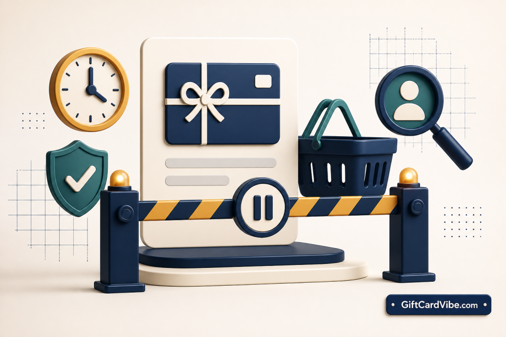 Gift card checkout paused by a purchase limit and identity review