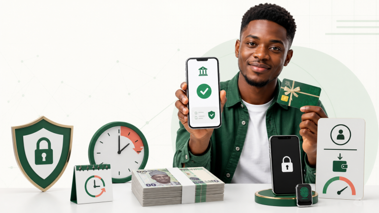 Nigerian gift card seller checking a secure naira payout on a mobile banking app